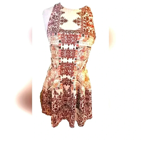 Mossimo Womens Medium A Line Burgundy And Ivory Multi Sleeveless Dress Zip Up - Picture 2 of 5